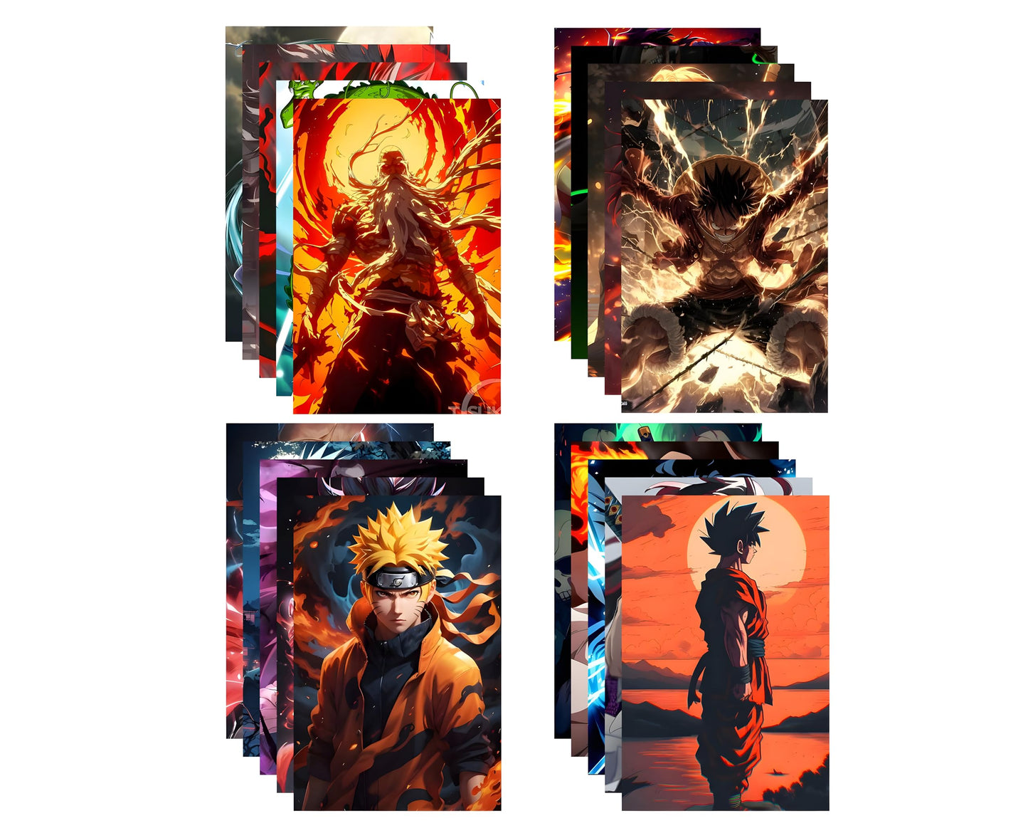Posters Inc Demon Slayer, Naruto, Manga Anime Action Figures Wall Posters, Home Decor Items for Living Room, Birthday Gifts for Men, 300 GSM HD Quality Print, A4 Size Paper with Sticker, Set of 20