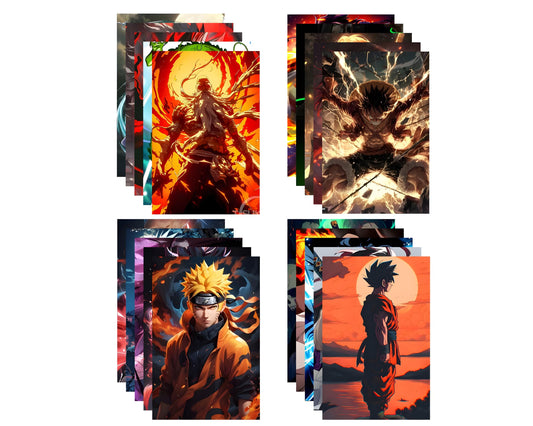 Posters Inc Demon Slayer, Naruto, Manga Anime Action Figures Wall Posters, Home Decor Items for Living Room, Birthday Gifts for Men, 300 GSM HD Quality Print, A4 Size Paper with Sticker, Set of 20