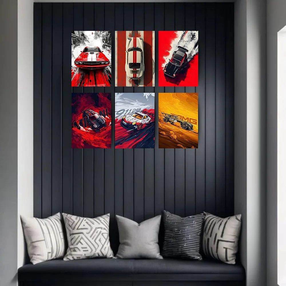Posters Inc A4 Super Cars Poster Pack of 6 - Room Decor Aesthetic Stuff, Wall Stickers For Home Decoration of Living Room, Bedroom & Office For Motor Sport Enthusiasts - With Glue Dots