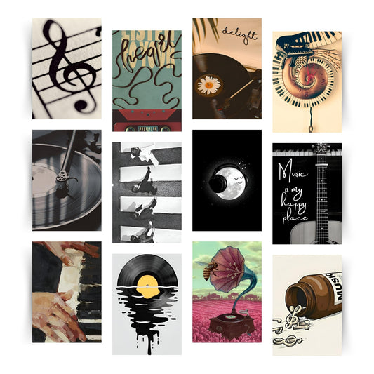 Posters Inc Pack of 12 Rock Band Vintage Stickers for Bedroom, Music Poster for Wall, Collection of World Tour Concert Light Show Photos of Favourite Idol, 4*6 inch Size Not Framed, Glue Dots Included