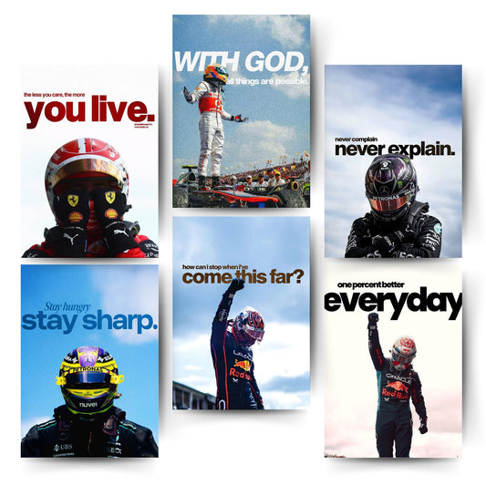 Posters Inc A4 Posters For Wall F1 Racing Design Poster Set Of 6 Printed On 300 Gsm Matte Paper With Glue Dots Included For Room Decor Study Office Setup