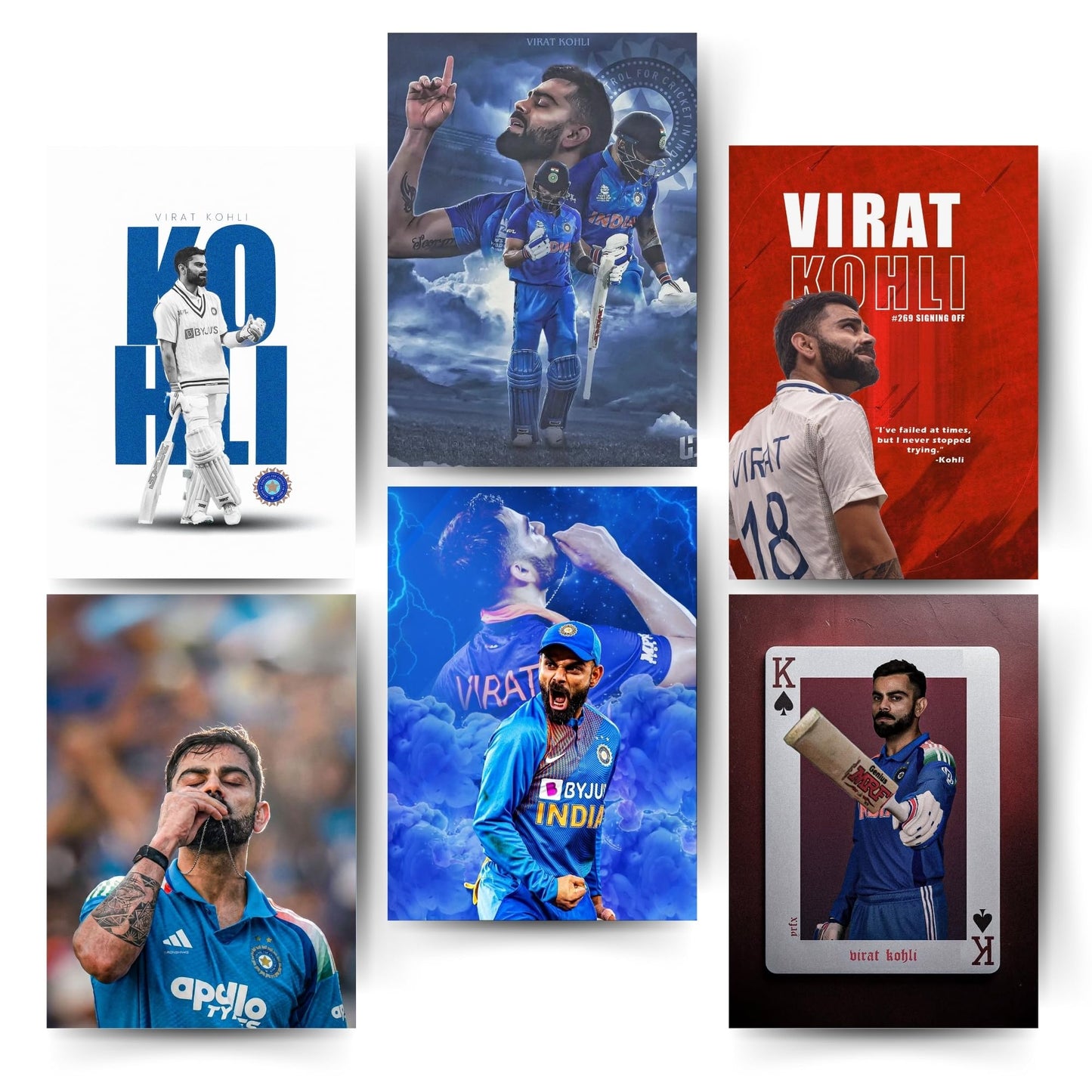 Posters Inc Cricket Posters Room Virat Kohli Wall Poster Set Of 6 A4 Size Printed On 300 Gsm Matte Paper With Glue Dots Included Wall Decoration Poster For Bedroom Workspace Study Setup