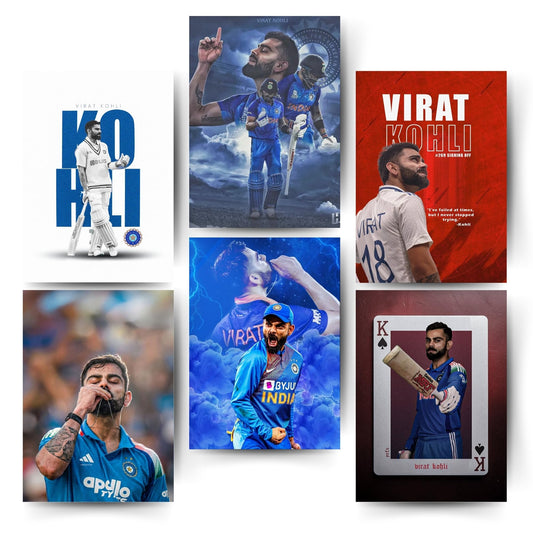 Posters Inc Cricket Posters Room Virat Kohli Wall Poster Set Of 6 A4 Size Printed On 300 Gsm Matte Paper With Glue Dots Included Wall Decoration Poster For Bedroom Workspace Study Setup