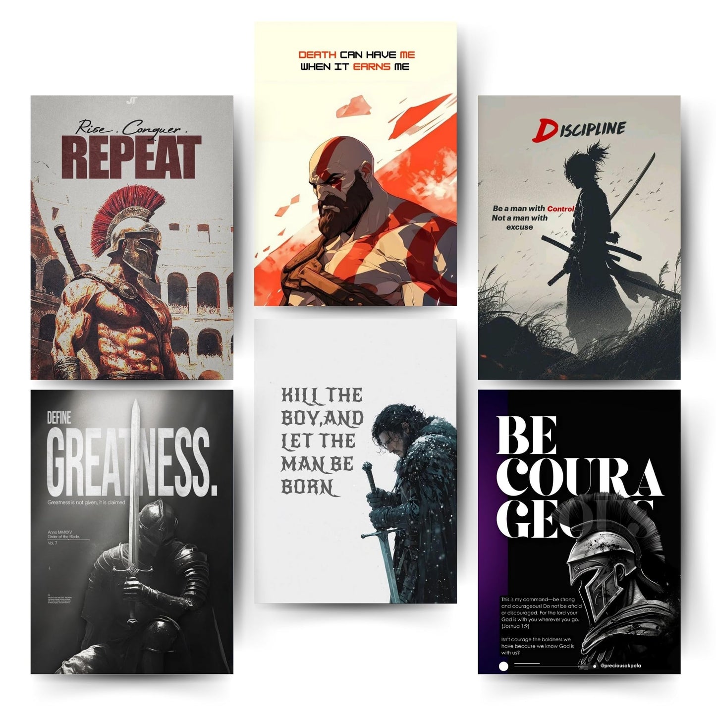 Posters Inc A4 Motivational Posters Pack Of 6 Printed On 300 Gsm Matte Paper With Glue Dots Included Posters For Wall Home Office Study Bedroom Discipline Courage Focus Theme
