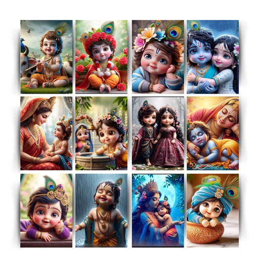 Posters Inc Set Of 12 Positive Vibes Bal Krishna Wallpaper Sticker,Cute Baby Poster For Pregnant Women,HD Quality Print On 300 GSM A4 Sized 8 * 12",Gluedots Included,Baby God Posters For Home Decor