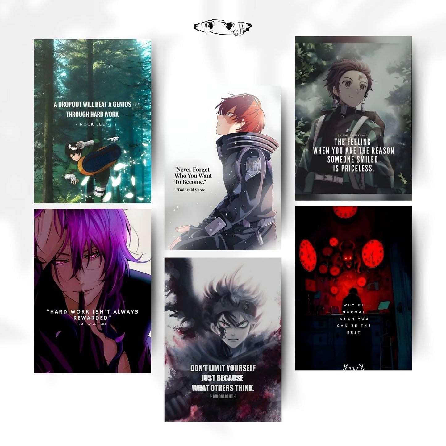 Anime Motivational Poster A4 Pack of 6 Perfect Wall Decoration in Offices, Bedrooms, Hostels, Study & Living room, Featuring Quotes, 300 GSM, Aesthetic Designs, and Positive Vibes