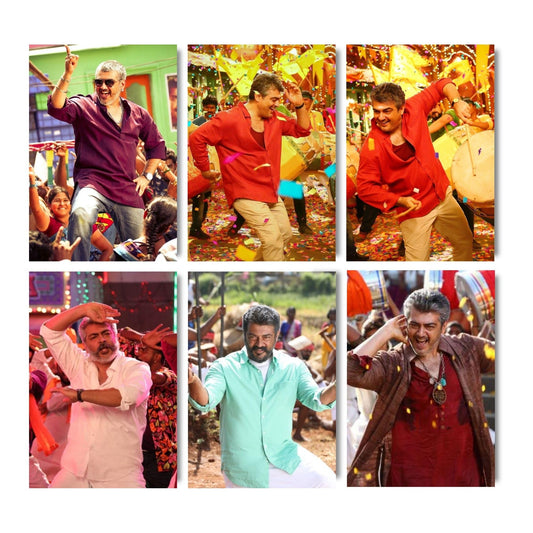 Aonami Ajith Kumar Wall Art Set A4 Pack of 6 Posters Premium 300 GSM Matte Paper Print Glue Dots Included Ajith Movie Inspired Wall Decor for Bedroom Study Space Hostel Interior and Office Decoration