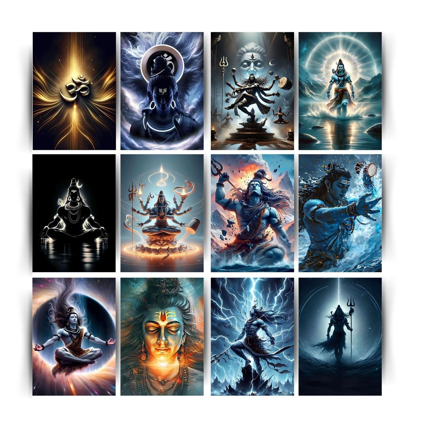 Posters Inc Lord Shiva Posters for Wall – Set of 12 Aesthetic Mahadev Wall Art Prints | A4 Size 8x12 Inch HD Posters on 300 GSM Paper with Gluedots | God Posters for Pooja Room, Home & Office Decoration