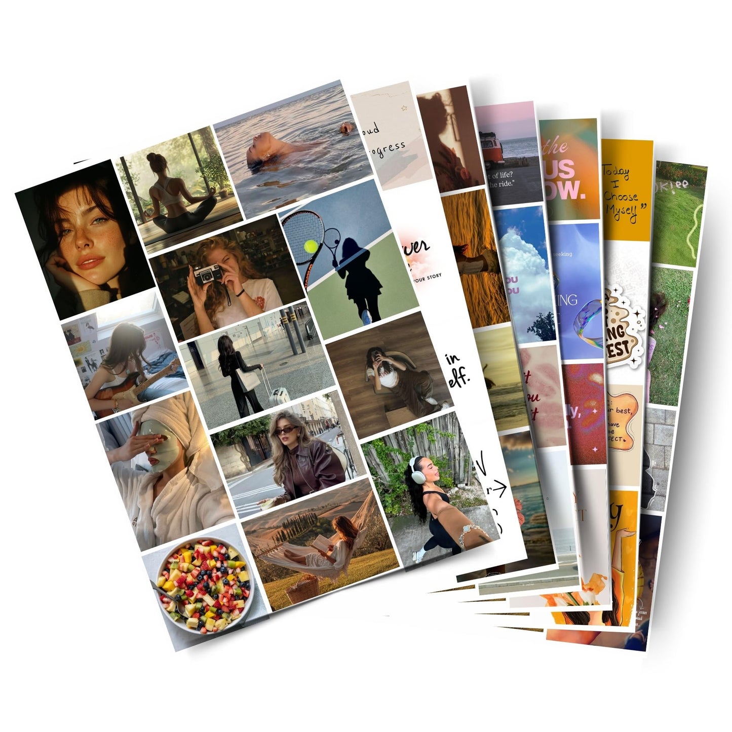 Posters Inc 2026 Vision Board for Manifestation Wall Posters 205 Elements Pack of 12 A4 Size 300 GSM Matte Paper for Wall, Bedroom, Hostel Motivational Life Goals Quotes Daily Affirmations Collection For Girls With Glue Dots Adhesive