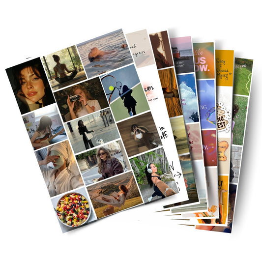 Posters Inc 2026 Vision Board for Manifestation Wall Posters 205 Elements Pack of 12 A4 Size 300 GSM Matte Paper for Wall, Bedroom, Hostel Motivational Life Goals Quotes Daily Affirmations Collection For Girls With Glue Dots Adhesive