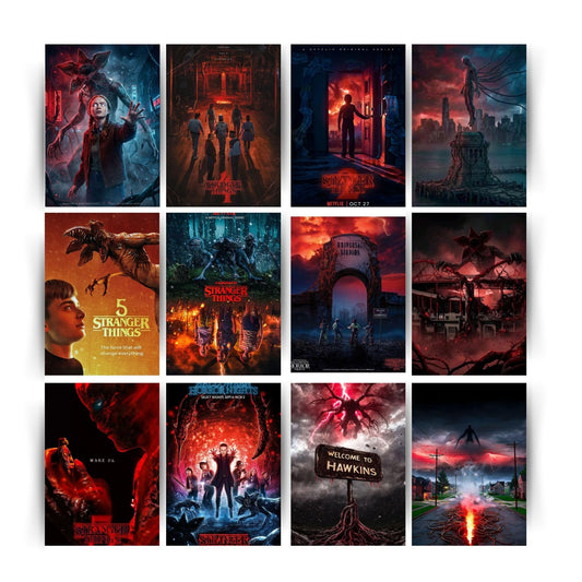 Aonami Stranger Things Artistic Print Bundle A4 Set of 12 on 300 GSM Matte Paper Enhance Bedroom, Office & Study Space with Stylish Wall Decor