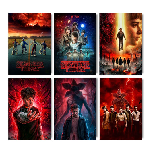 Aonami Stranger Things Poster Set A4 Pack of 6 Posters 300 GSM Matte Paper Glue Dots Included Stranger Things Wall Art Collection For Bedroom Study Room Hostel Decor Netflix Series Character Graphic Print