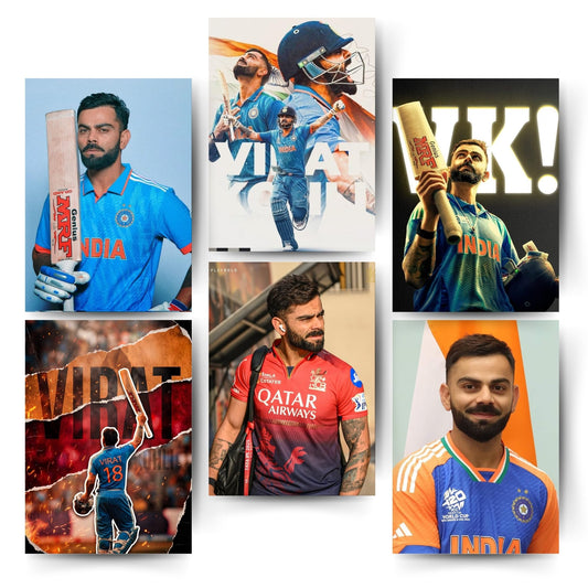 Posters Inc Virat Kohli Poster For Room 300 Gsm Matte Paper A4 Size Pack Of 6 Posters Virat Kohli Wall Poster Set Of 6 Wall Decoration Poster For Wall Decoration Cricket Posters Room Glue Dots Included