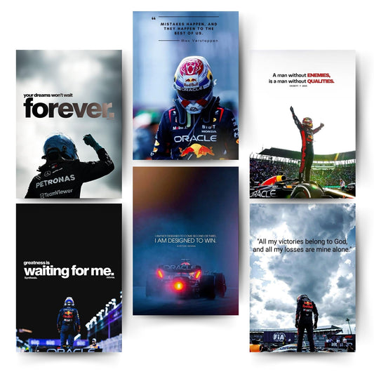 Posters Inc A4 Posters For Wall F1 Racing Inspiration Poster Set Of 6 Printed On 300 Gsm Matte Paper With Glue Dots Included For Room Decor Study Office Setup