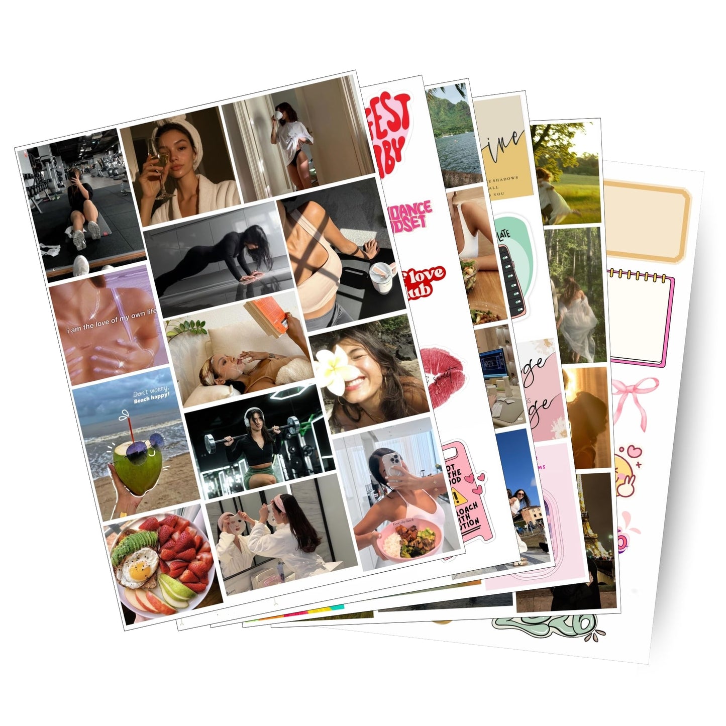 Posters Inc 2026 Vision Board for Manifestation Wall Posters 86 Elements Pack of 6 A4 Size 300 GSM Matte Paper for Wall, Bedroom, Hostel Motivational Life Goals Quotes Daily Affirmations Collection For Girls With Glue Dots Adhesive