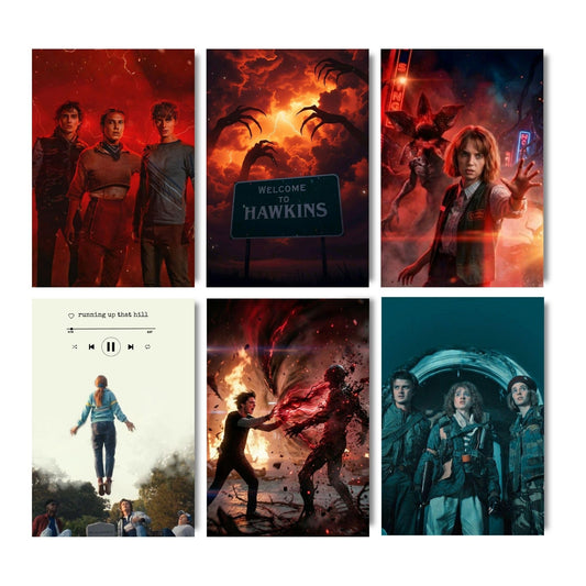 Aonami Stranger Things Series Poster Pack A4 Pack of 6 Posters 300 GSM Matte Paper Glue Dots Included Stranger Things Room Poster Collection For Bedroom Study Room Office Wall Decor Netflix Art