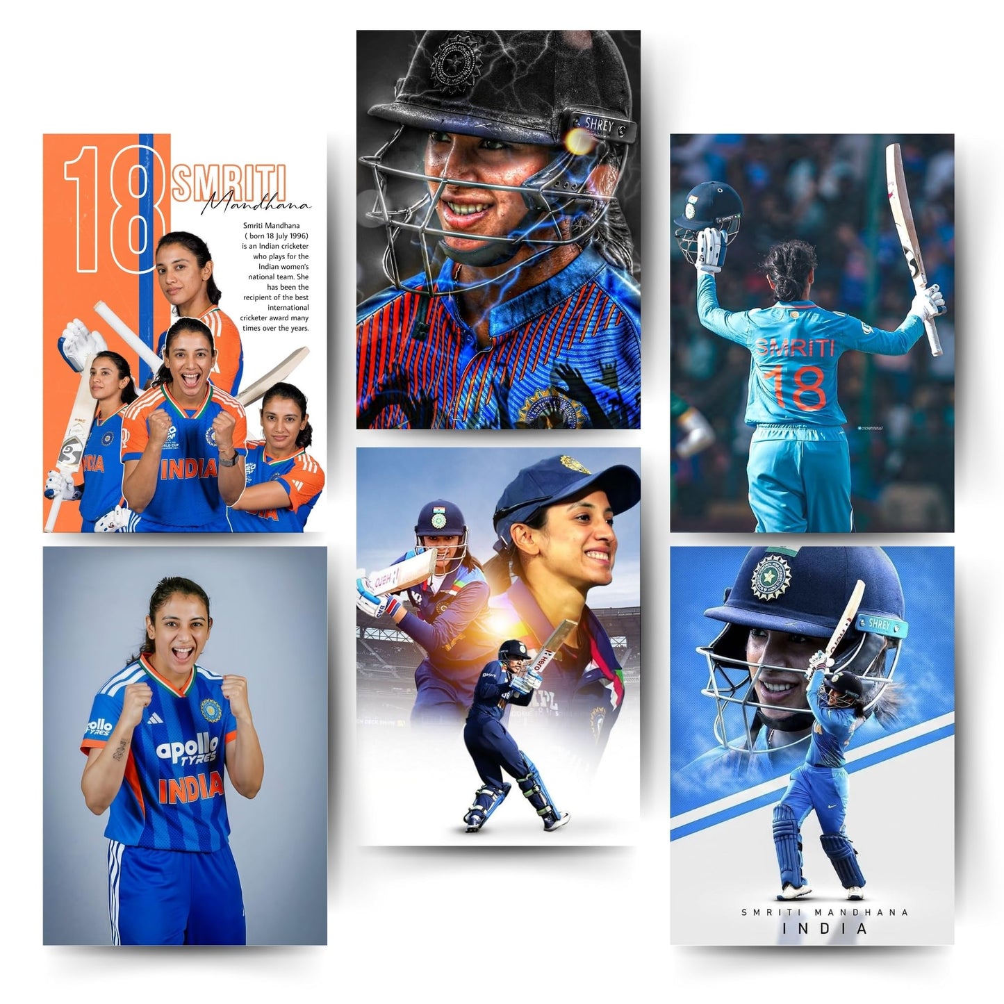 Posters Inc Smriti Mandhana Rcb Women Posters For Room A4 Size Pack Of 6 Posters 300 Gsm Matte Paper Wall Decoration Poster Set With Glue Dots Included For Home Office