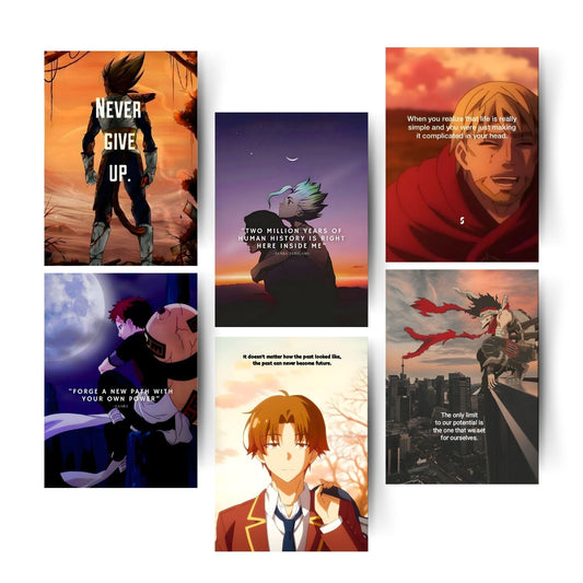 Posters Inc Anime Motivational Poster A4 Size Pack of 6 Perfect Wall Décor for Offices, Bedrooms, Hostels, Study & Living Rooms Featuring Quotes, Aesthetic Designs & Positive Vibes 300 GSM Matte Paper – Glue Dots Included