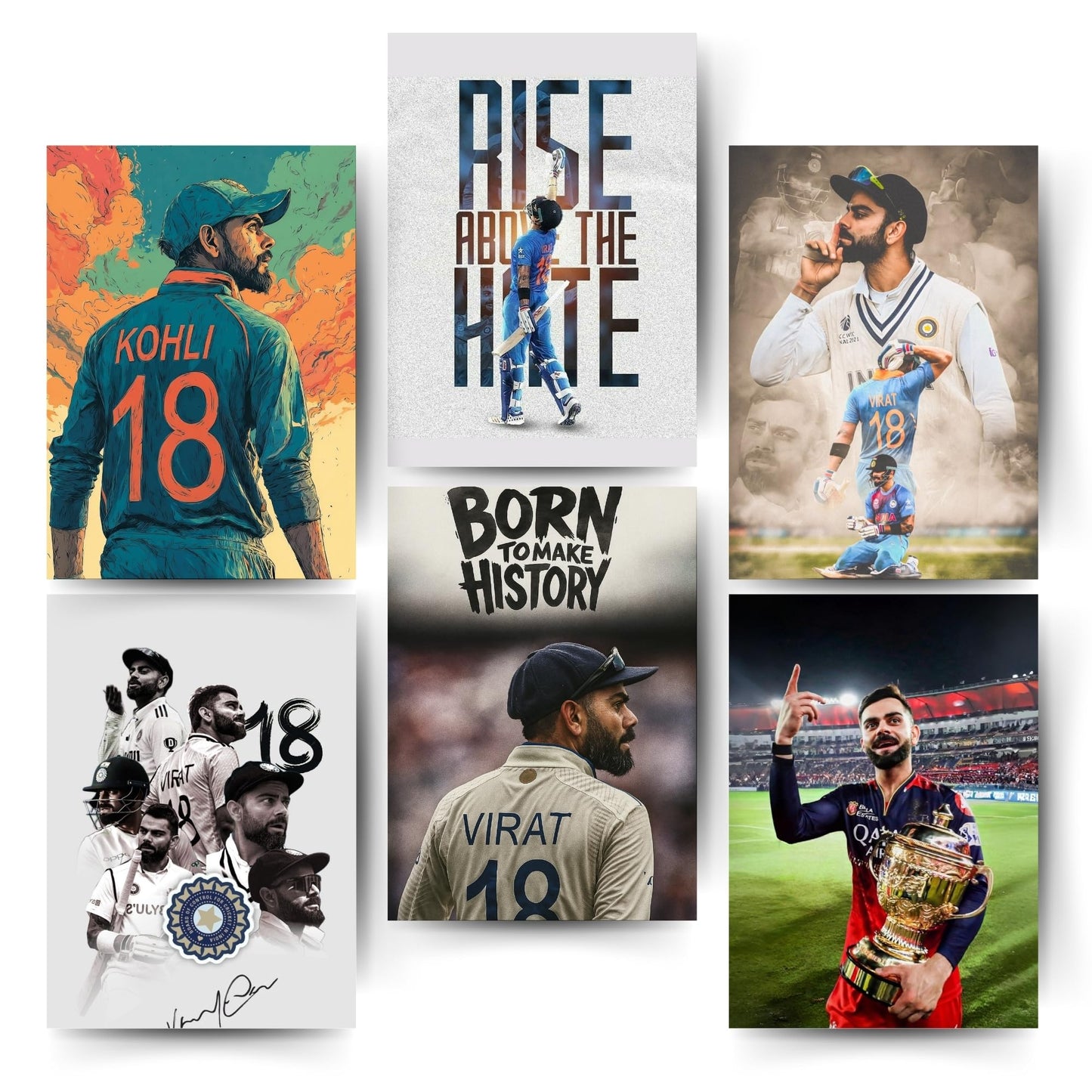 Posters Inc Virat Kohli Posters For Room A4 Size Pack Of 6 Posters Printed On 300 Gsm Matte Paper With Glue Dots Included Wall Decoration Poster For Bedroom Study Room Office Cricket Theme