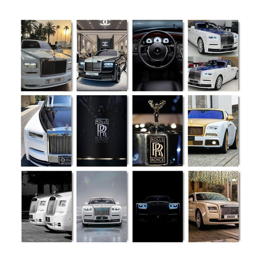 Posters Inc Set of 12 Rolls Royce Posters for Wall, Home Decoration Items for Living Room, Aesthetic Wall Stickers for Bedroom, Birthday Gift for Men, 300 GSM A4 Size Paper, Glue Dots Included