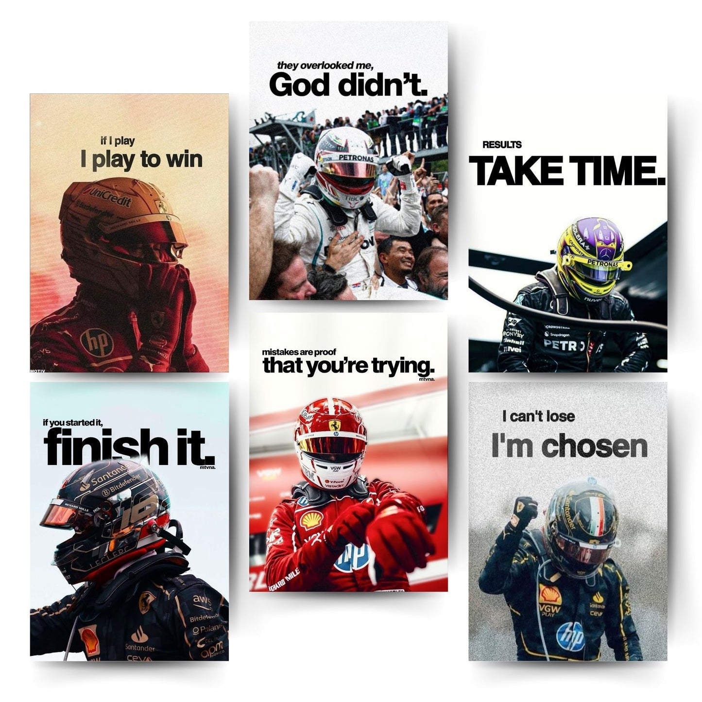 Posters Inc F1 Motivational Posters For Wall A4 Size Pack Of 6 Posters Printed On 300 Gsm Matte Paper With Glue Dots Included Racing Quote Wall Decoration For Room Office Workspace