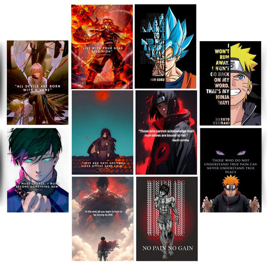 Posters Inc Anime Motivation,Aesthetic Home Decor Items for Living Room, Birthday Gifts for Men, 300 GSM HD Quality Print A4 Size Set of 10 with Glue Dots