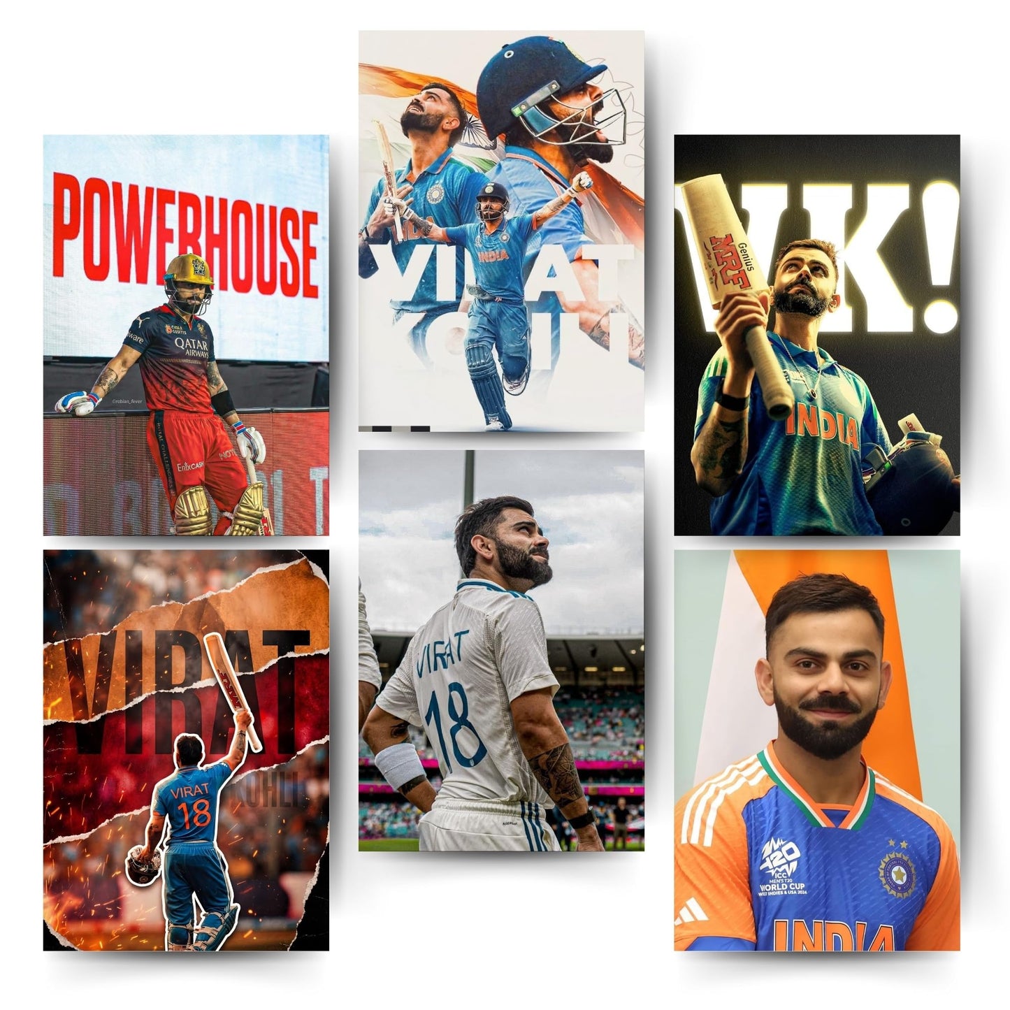 Posters Inc Virat Kohli Wall Poster Set Of 6 A4 Size Posters Printed On 300 Gsm Matte Paper With Glue Dots Included Posters For Room Cricket Theme Wall Decoration For Bedroom Study Room