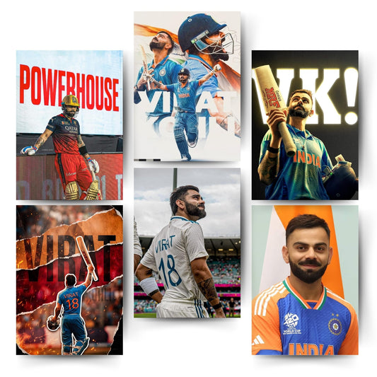 Posters Inc Virat Kohli Wall Poster Set Of 6 A4 Size Posters Printed On 300 Gsm Matte Paper With Glue Dots Included Posters For Room Cricket Theme Wall Decoration For Bedroom Study Room