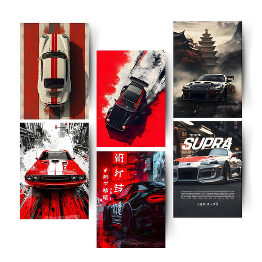 Posters Inc A4 Size Super Cars Poster Pack of 6 Premium 300 GSM Matte Paper Wall Decor for Home, Bedroom, Office & Living Room Perfect for Motor Sport Enthusiasts & Aesthetic Room Setup Glue Dots Included