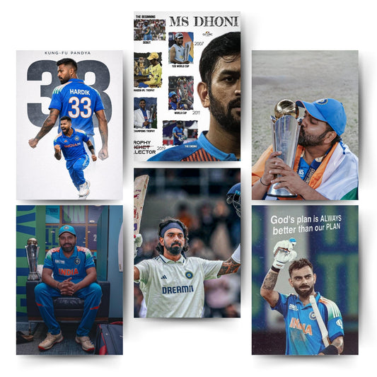 Aonami Indian Cricket Legends Poster Set For Room A4 Size Pack Of 6 Posters Printed On 300 Gsm Matte Paper With Glue Dots Included Athlete Sports Wall Decor Artwork For Workspace