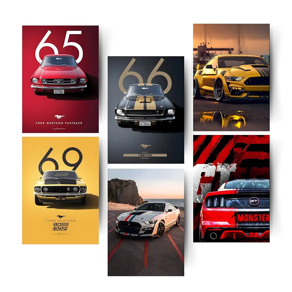 Posters Inc A4 Super Cars Poster Pack of 6 - Room Decor Aesthetic Stuff, Wall Stickers For Home Decoration of Living Room, Bedroom & Office For Motor Sport Enthusiasts - With Glue Dots