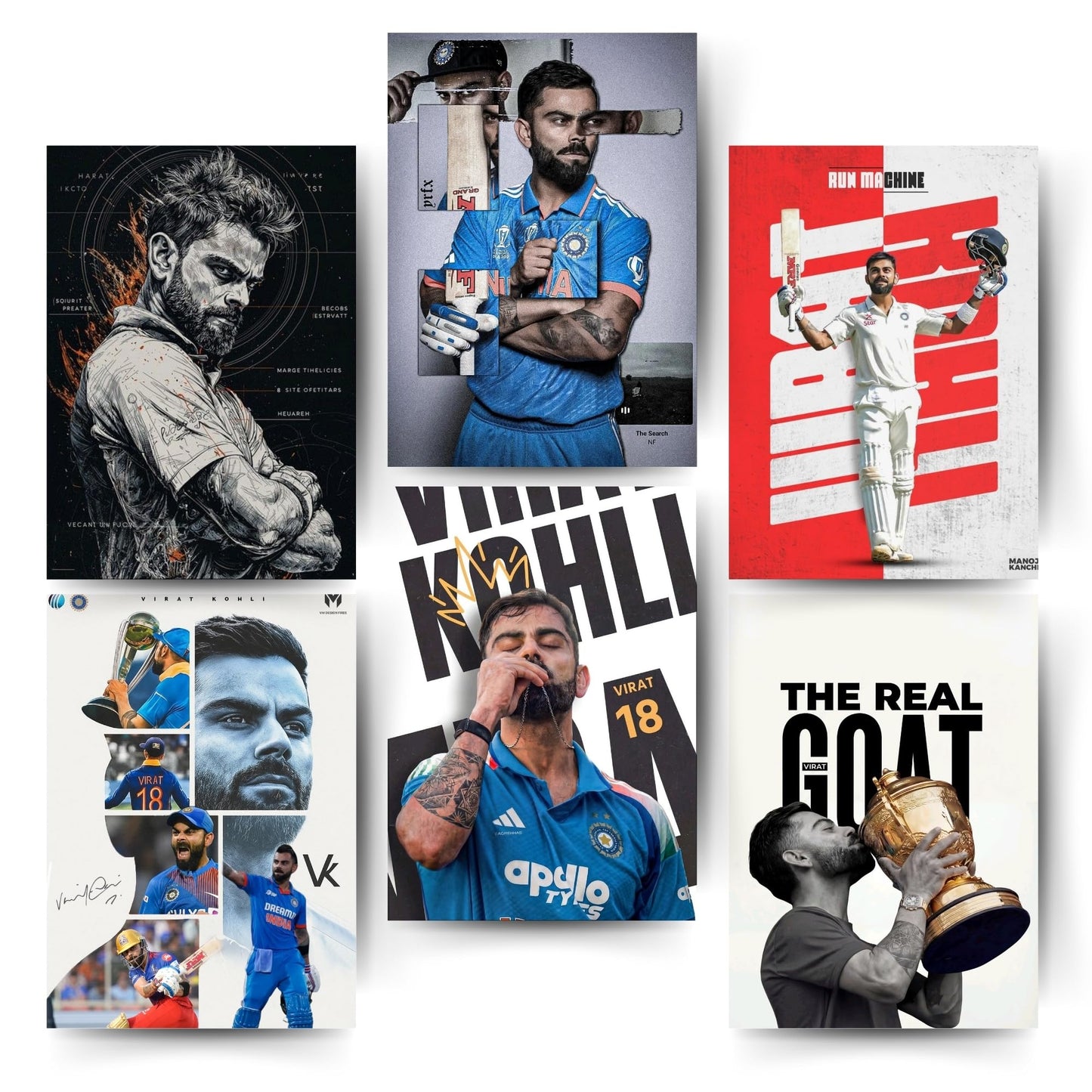 Posters Inc Virat Kohli Poster For Room A4 Size Pack Of 6 Posters Printed On 300 Gsm Matte Paper With Glue Dots Included Virat Kohli Wall Poster Set Of 6 Cricket Posters Room Decoration