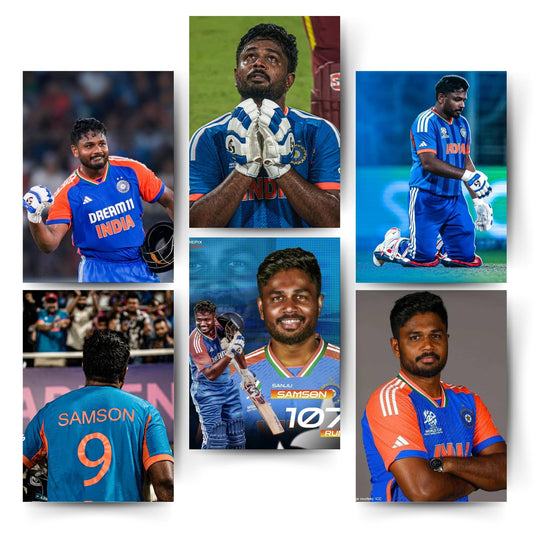 Posters Inc Sanju Samson Cricket Posters For Room A4 Size Pack Of 6 Posters Printed On 300 Gsm Matte Paper With Glue Dots Included Sports Wall Decoration Featuring Samson IPL Visuals