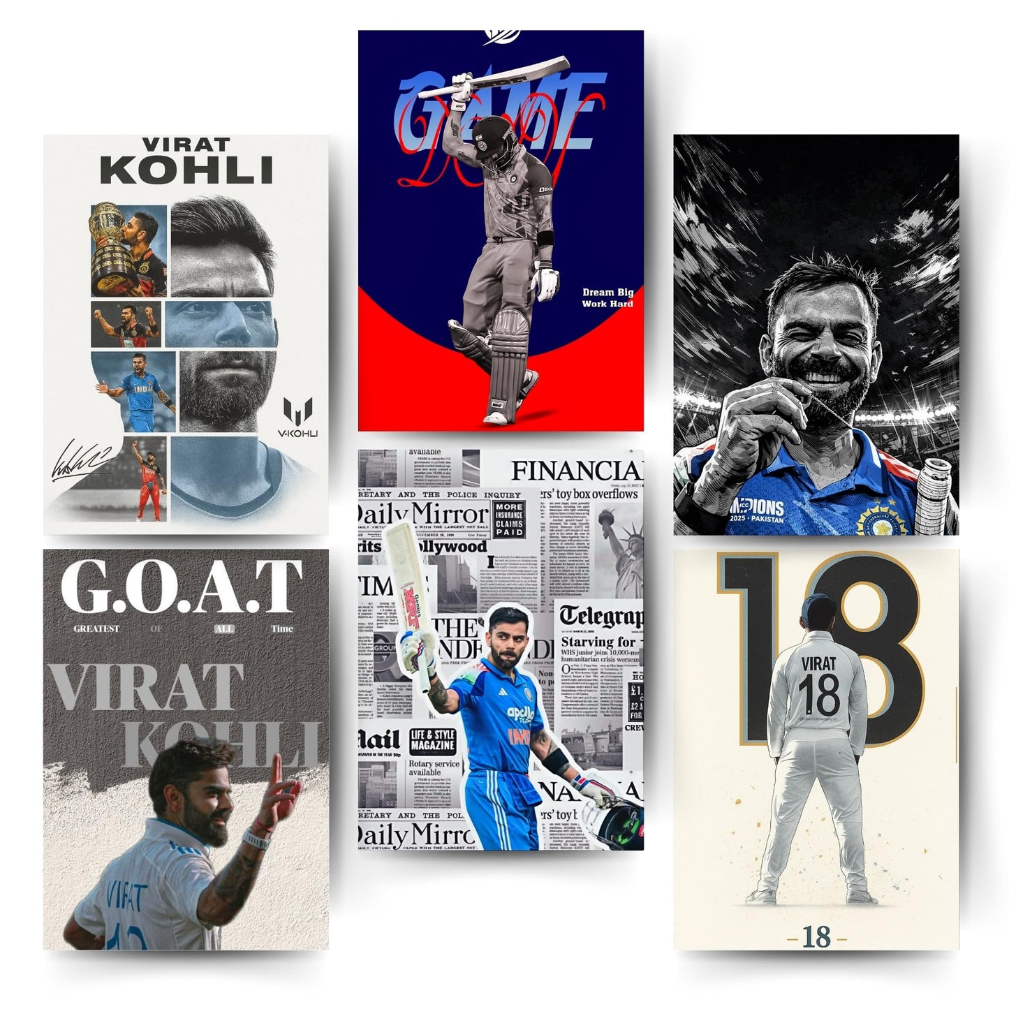 Posters Inc Virat Kohli Poster For Room A4 Size Pack Of 6 Posters Printed On 300 Gsm Matte Paper With Glue Dots Included Virat Kohli Wall Poster Set Cricket Posters Room Decoration For Bedroom