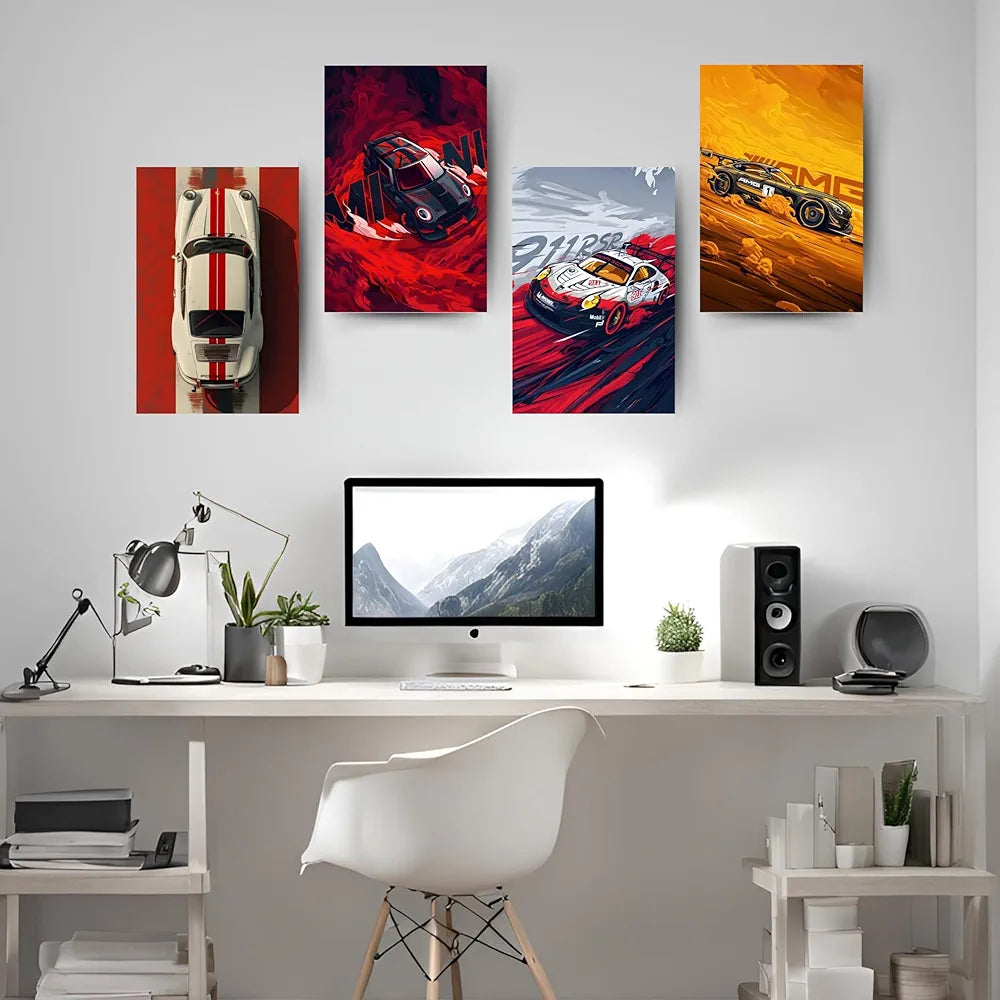 Posters Inc A4 Super Cars Poster Pack of 6 - Room Decor Aesthetic Stuff, Wall Stickers For Home Decoration of Living Room, Bedroom & Office For Motor Sport Enthusiasts - With Glue Dots