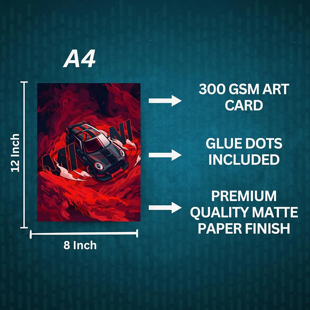 Posters Inc A4 Super Cars Poster Pack of 6 - Room Decor Aesthetic Stuff, Wall Stickers For Home Decoration of Living Room, Bedroom & Office For Motor Sport Enthusiasts - With Glue Dots