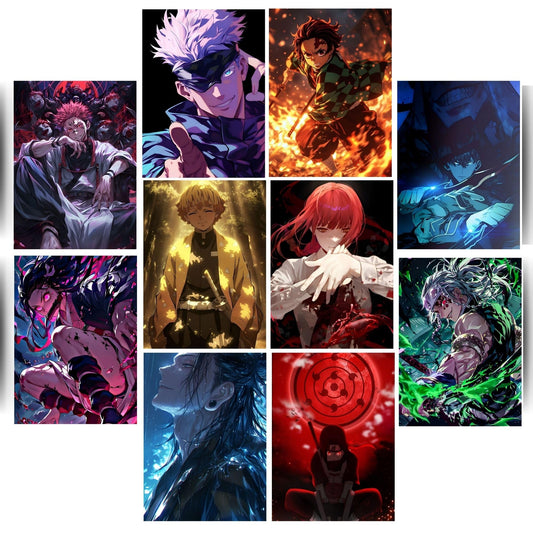 Posters Inc Naruto, Death Note, Goku, Vegeta Neon Anime Posters for Wall, Aesthetic Home Decor Items for Living Room, Birthday Gifts for Men, 300 GSM HD Quality Print A4 Size Set of 10 with Glue Dots