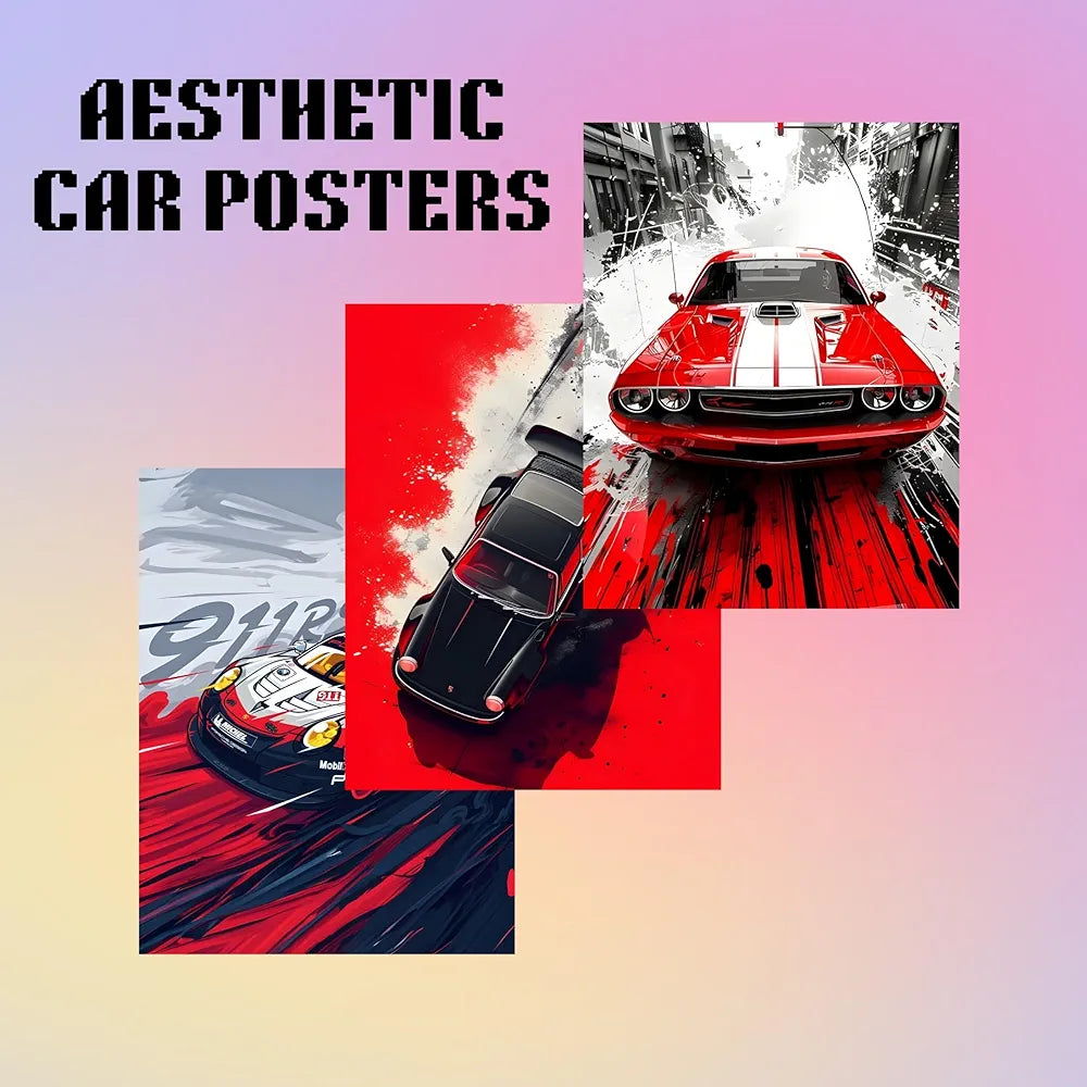 Posters Inc A4 Super Cars Poster Pack of 6 - Room Decor Aesthetic Stuff, Wall Stickers For Home Decoration of Living Room, Bedroom & Office For Motor Sport Enthusiasts - With Glue Dots