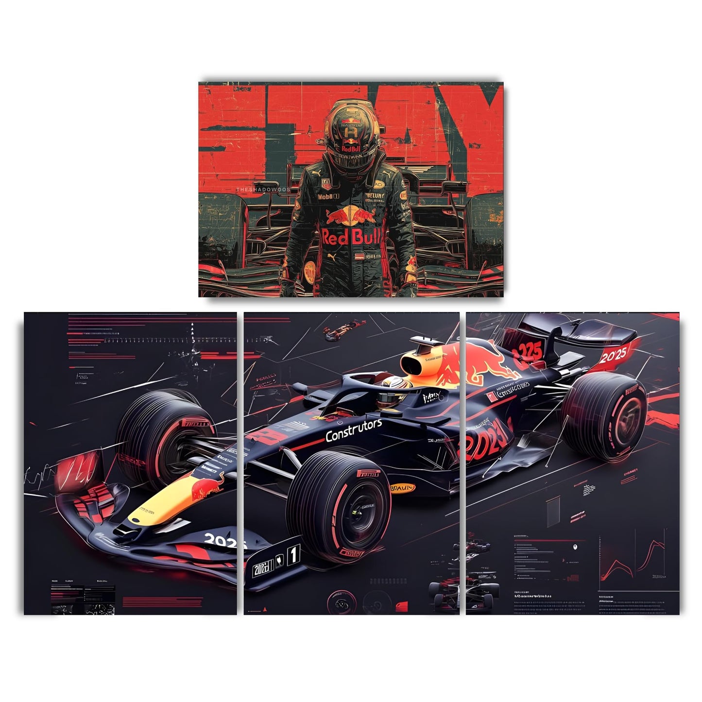 Posters Inc Formula 1 Car Split Wall Poster Set Of 4 A4 Size 300 Gsm Matte Paper Racing Car Blueprint Design For Room Office Decor Premium Print With Glue Dots Included
