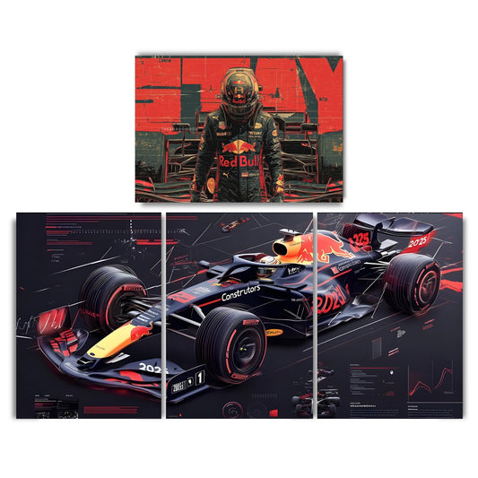 Posters Inc Formula 1 Car Split Wall Poster Set Of 4 A4 Size 300 Gsm Matte Paper Racing Car Blueprint Design For Room Office Decor Premium Print With Glue Dots Included