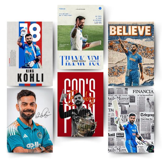 Posters Inc Posters For Room Virat Kohli A4 Size Pack Of 6 Posters Printed On 300 Gsm Matte Paper With Glue Dots Included Cricket Wall Decoration Poster For Study And Office