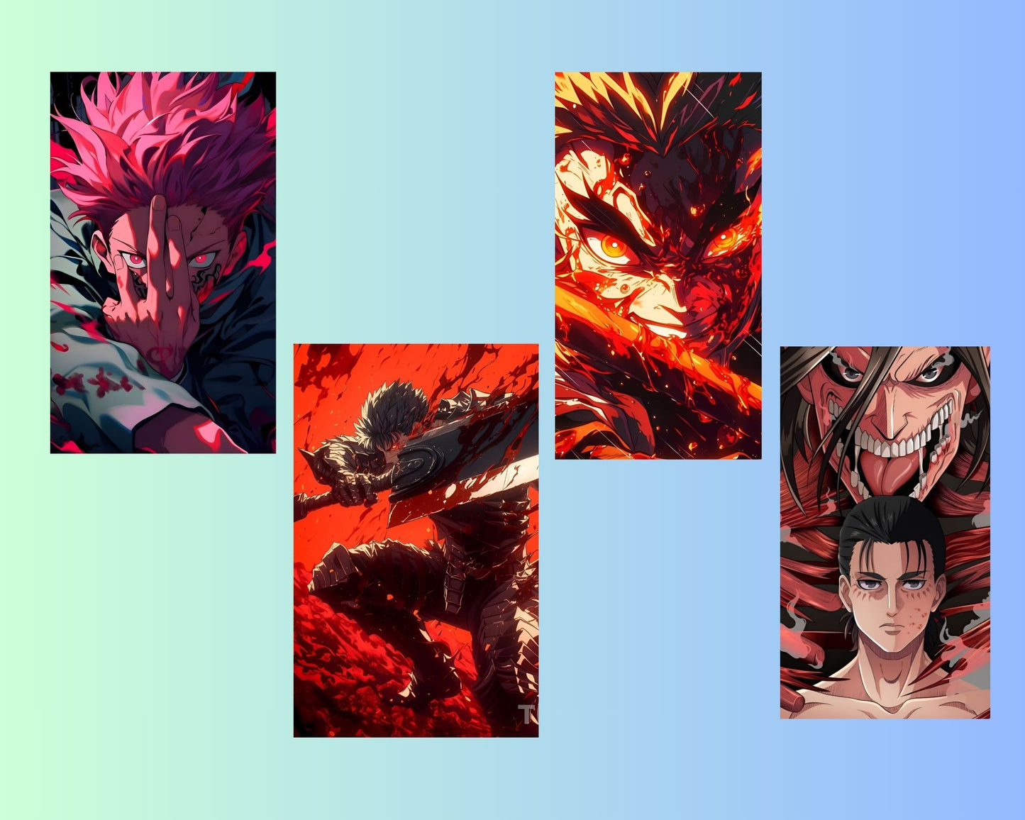Posters Inc Demon Slayer, Naruto, Death Note, One Piece Anime Posters for Wall, Aesthetic Home Decor Items for Living Room, Birthday Gifts for Men, 300 GSM HD Quality Print, 8x2.5 inch Size Pack of 40