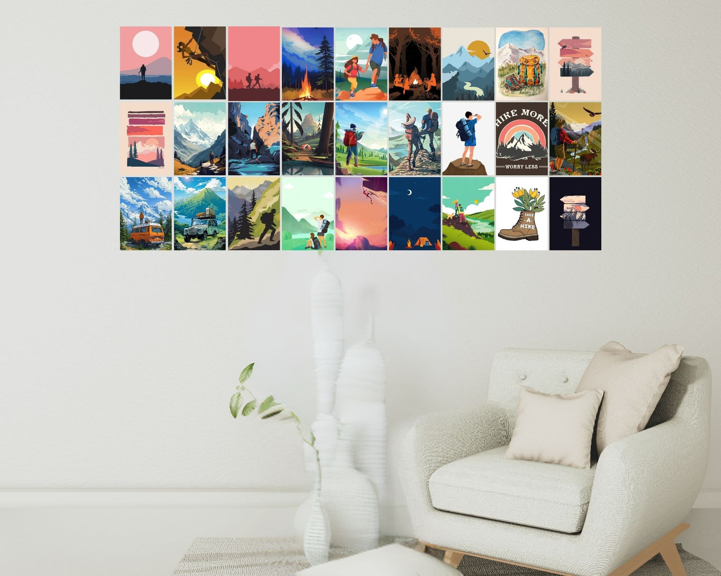 Posters Inc Pack of 54 Travel Hiking Posters, Home Decor Items For Living Room, Aesthetic Wall Stickers For Bedroom And Gym, Gifts For Men And Friends, 4x6 Inches Size Collage Art Kit (Travel)
