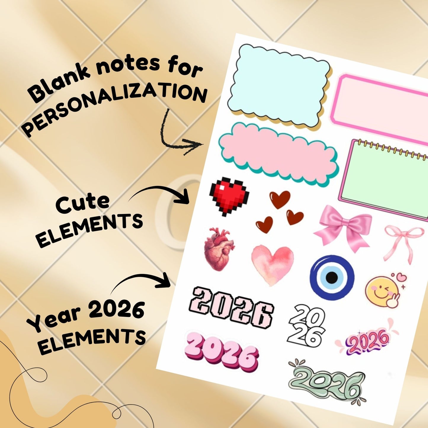 Posters Inc 2026 Vision Board for Manifestation Wall Posters 86 Elements Pack of 6 A4 Size 300 GSM Matte Paper for Wall, Bedroom, Hostel Motivational Life Goals Quotes Daily Affirmations Collection For Girls With Glue Dots Adhesive