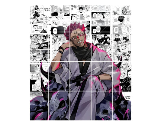 Posters Inc Jujutsu Kaisen Manga Panel Collage Art Kit, Anime Merchandise Wall Decoration Items for Living Room, Home Decor Birthday Gifts for Men, 300 GSM Print, A4 Size Paper with Sticker Set of 20