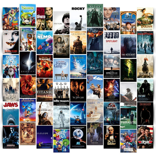 Posters Inc Pack of 54 Top IMDB Movies Posters, Home Decor Items For Living Room, Aesthetic Wall Stickers For Bedroom And Gym, Gifts For Men, 4x6 Inches Size Collage Art Kit, 300 GSM Paper