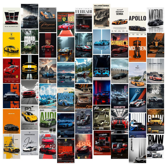 Posters Inc Exotic Performance Speed Machine Artwork A6 Mini Print Bundle Of 54 Modern Motorsport Theme Decoration For Home Office Teen Space Display Includes Easy Mount Glue Dots Pack