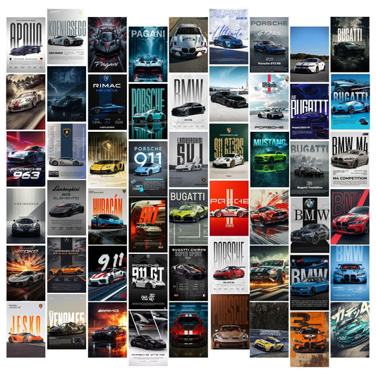 Posters Inc Premium Supercar Illustration Cards A6 Small Size Collection Of 54 Track Drift Turbo Coupe Design Images For Stylish Wall Styling Bedroom Decor Gift Ready With Glue Dots
