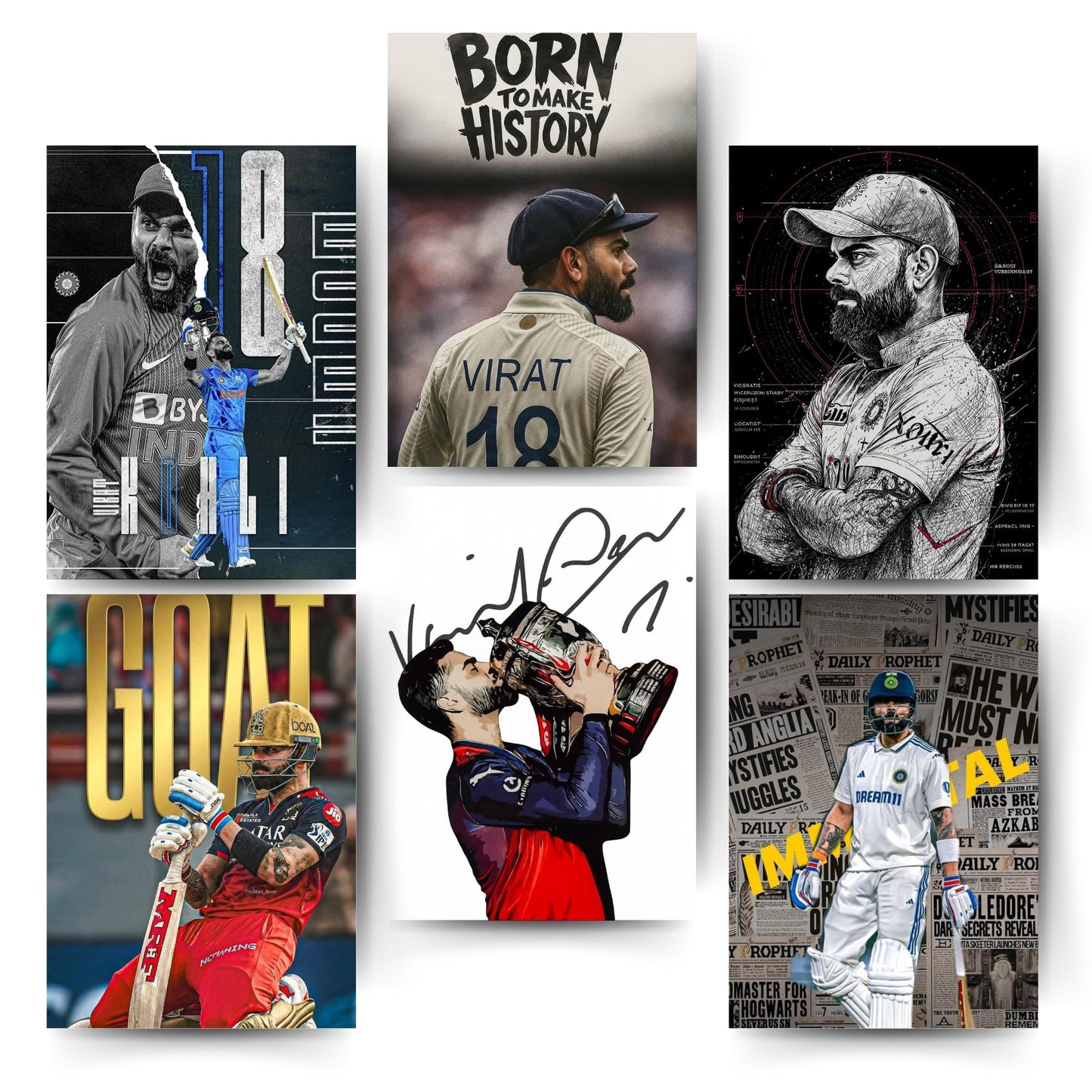 Posters Inc Virat Kohli Cricket Poster Set Of 6 A4 Size Posters Printed On 300 Gsm Matte Paper With Glue Dots Included Wall Decoration Poster For Hostel Room Study Room Decor