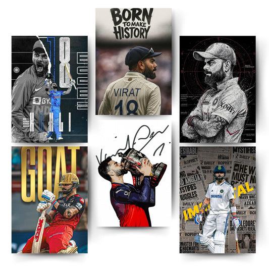 Posters Inc Virat Kohli Cricket Poster Set Of 6 A4 Size Posters Printed On 300 Gsm Matte Paper With Glue Dots Included Wall Decoration Poster For Hostel Room Study Room Decor